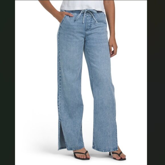 NEW REWASH Knit Denim Relaxed Wide Leg Pants in  indigo for women 825 2t7 - Picture 1 of 6